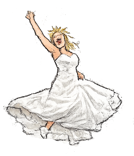 Bride celebrating in her wedding dress
